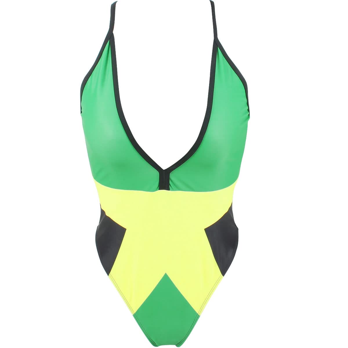 Women's Fashion Caribbean Jamaican Flag Rasta One Piece Swimsuit Swimwear (Large) Multicoloured