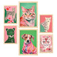 Nacnic Set of 6 Pink Pets Posters. In Nursery Prints Decorative frames for your living room, bedroom, home. Wall art print. Sizes A4 and A3 with Lightwood Frames