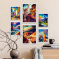 Nacnic Set of 6 Warm Oil Painting Posters. Illustrations of monuments and cities in Full Colour Photographic Style. Interior Design and Decoration. Sizes A3 & A4 with White Frames.