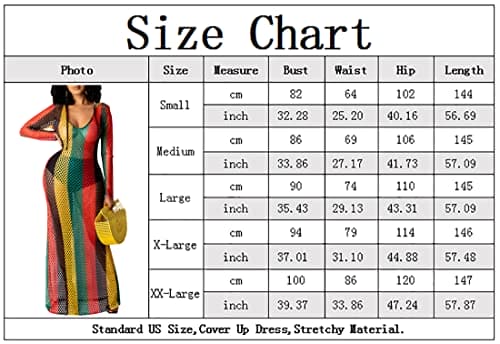 YouSexy Women's Sexy Swimsuit Maxi Dress Cover Up Long Sleeve Hollow Out Fishnet See Through Summer Beach Swimwear