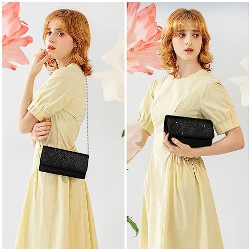 OSDUE Women Clutch Bag, Glitter Envelope Clutch Bag With Detachable Chain Strap, Elegant Sequins Evening Clutch for Wedding Bridal Prom Cocktail Party Ladies Evening Bag