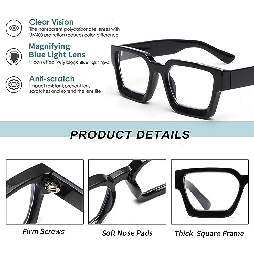 JM 3 Pack Square Reading Glasses, Blue Light Blocking Computer Reader for women men +2.0