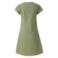 Women Dress Sale Clearance Fashion Ladies Loose V-Neck Summer Solid Short Sleeve Cotton and Linen Dress Party Elegant UK Size Green