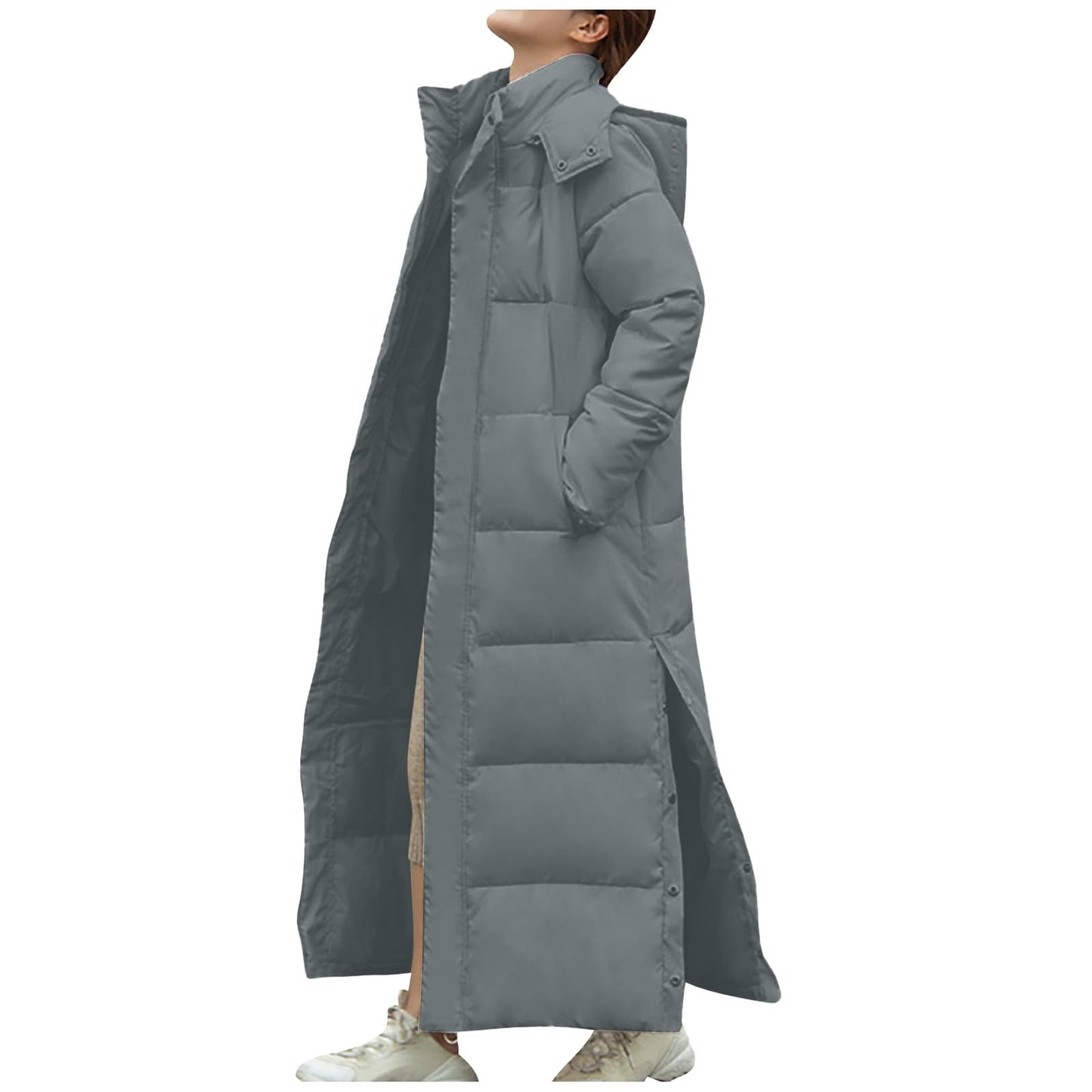 LUCKME Maxi Puffer Jacket Women,Ladies Longline Padded Coat Long Hoodie Winter Warm Quilted Padded Jacket Hooded Long Parka Coats Down Coat With Removable Hood Sale Clearance UK