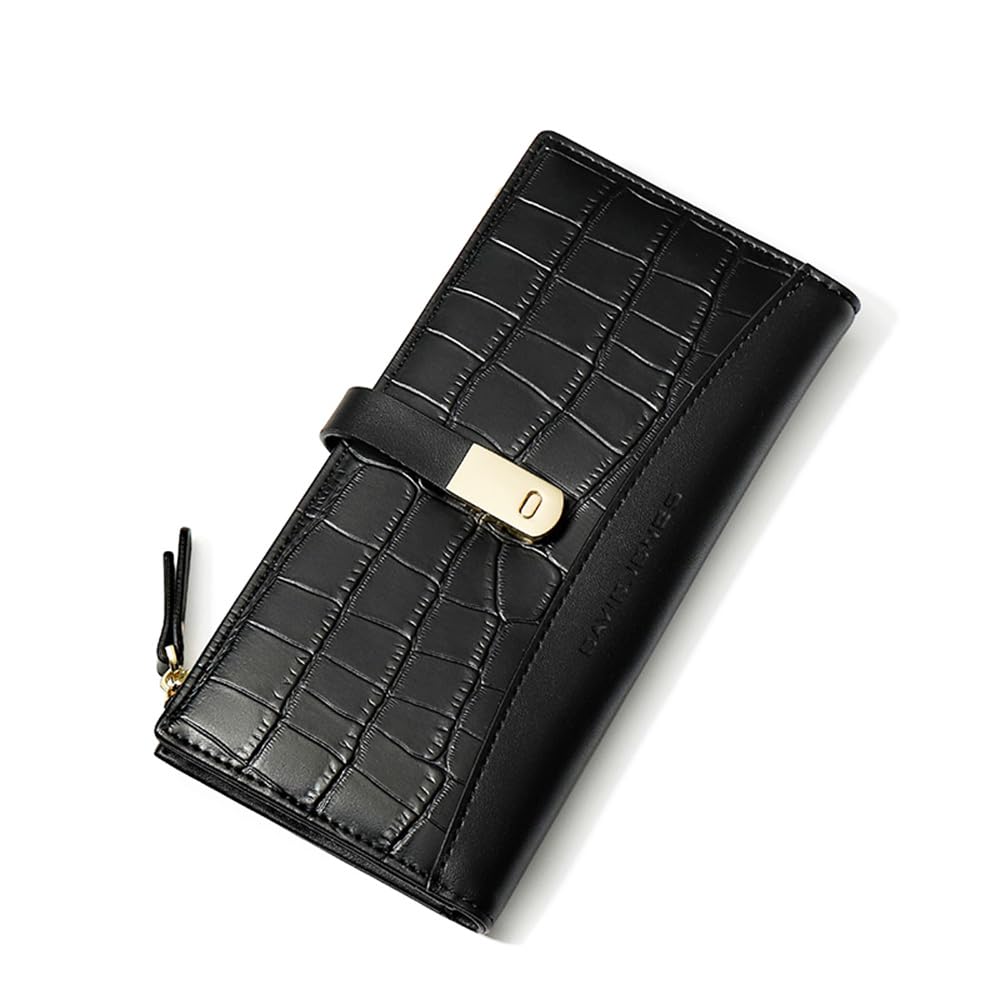 DAVID JONES - Women's Large Capacity Companion Wallet - Long Purse PU Leather - Card Holder with Multiple Compartments - Elegant Trendy, Black, One Size, 2 shutters