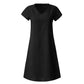 Women Dress Sale Clearance Fashion Ladies Loose V-Neck Summer Solid Short Sleeve Cotton and Linen Dress Party Elegant UK Size Black