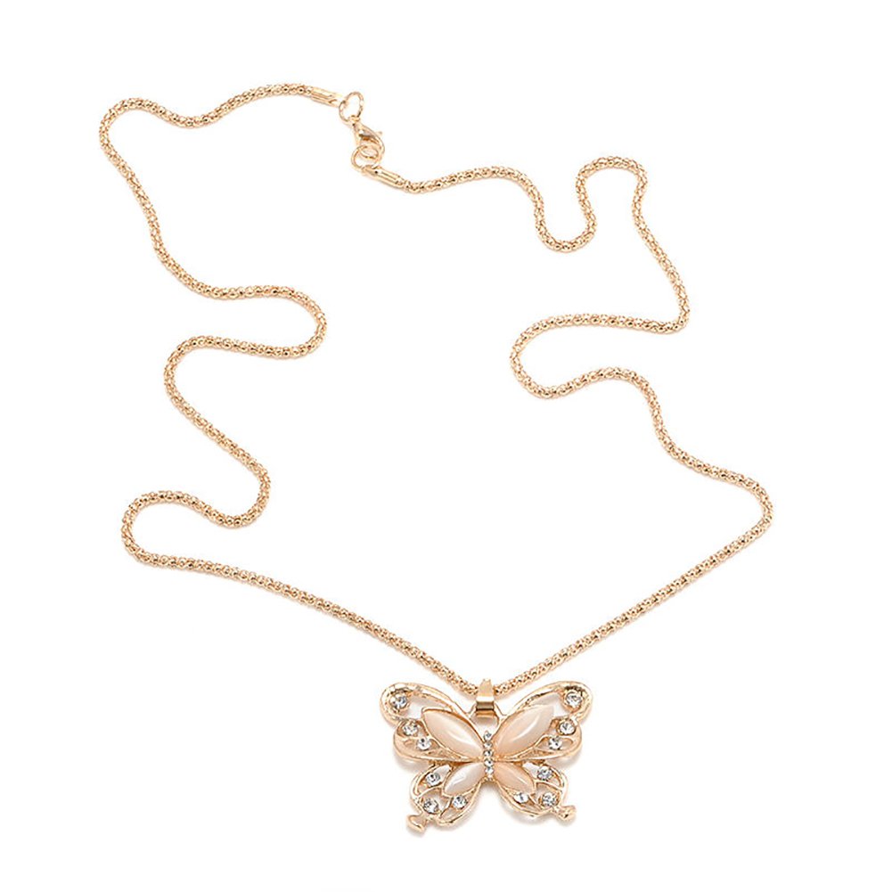 HshDUti Rose Gold Long Sweater Chain Rhinestone Butterfly Pedant Necklace for Women Girls Jewelry Gifts (Rose Gold Butterfly)