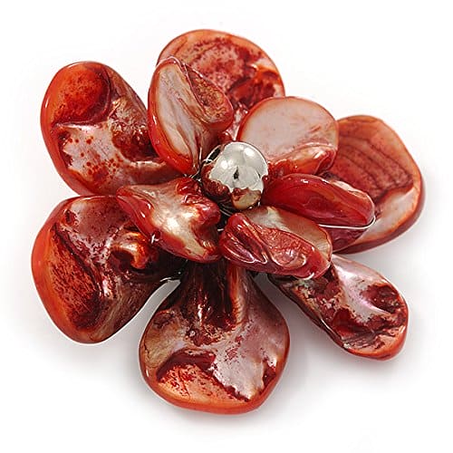 Avalaya Red Shell Flower Brooch - 75mm Diameter