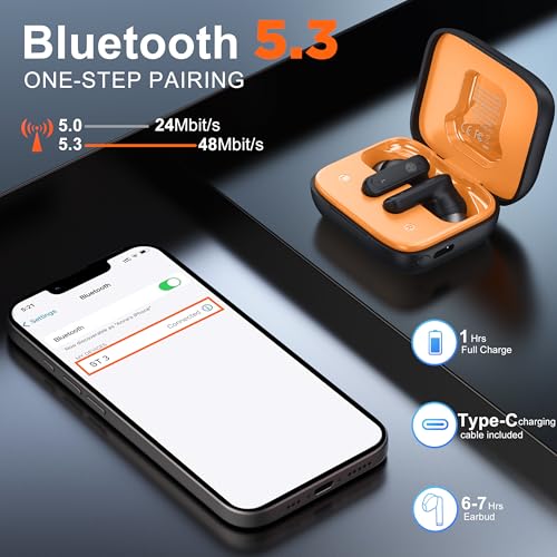 THREE PEACHES Wireless Earbuds Touch Screen ANC Active Noise Cancelling Earphones,In Ear Gaming Headphones Wireless Bluetooth Ear Phones ENC Ear Buds Noise Cancelling Bluetooth Earbuds LED Display