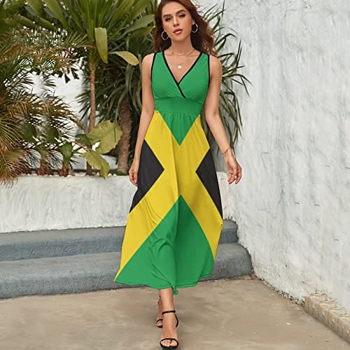 Jamaican Flag Maxi Dress for Women Sleeveless Long Summer Dresses Beach Dresses A Line L