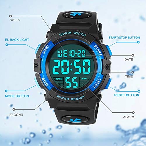 Kids Watches for Boys, Outdoor Waterproof Digital Sports Watch with Alarm/Stopwatch, Childrens Digital Wrist Watches for Teenagers Students Birthday/Christmas Gifts - Blue by RSVOM