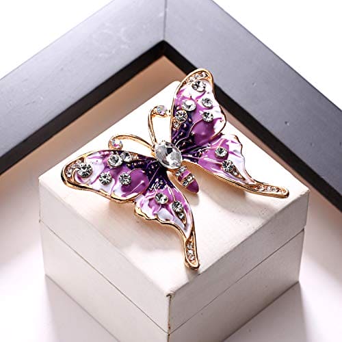 YUEMING Brooch Pin,Vintage Butterfly Brooch Pin Rhinestones Crystal Brooches Scarf Clips for Girls (Purple)