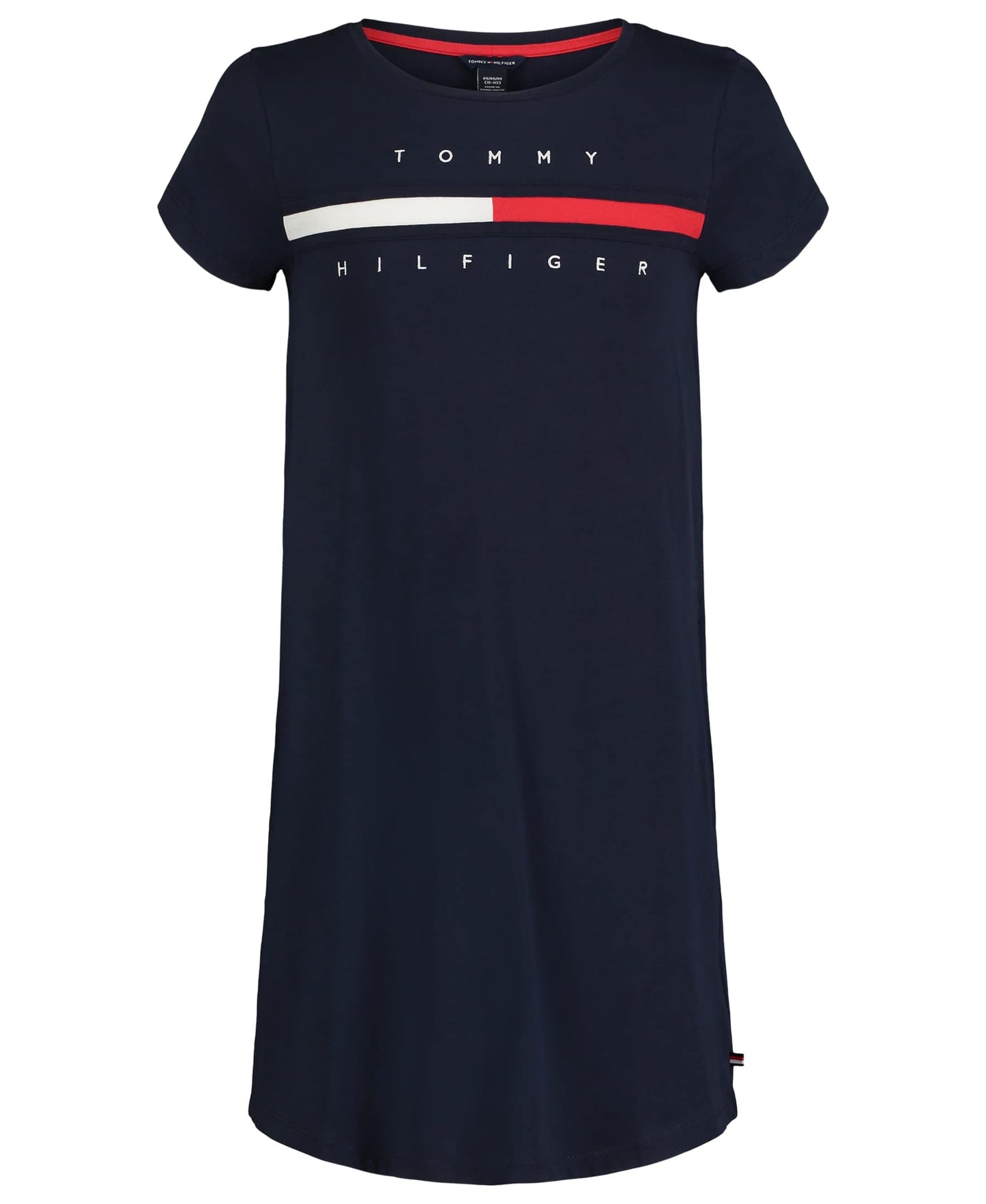 Tommy Hilfiger Girls' Short Sleeve Flag T-Shirt Dress, Relaxed Fit with Classic Logo Design & Crewneck, Navy Blazer, 6