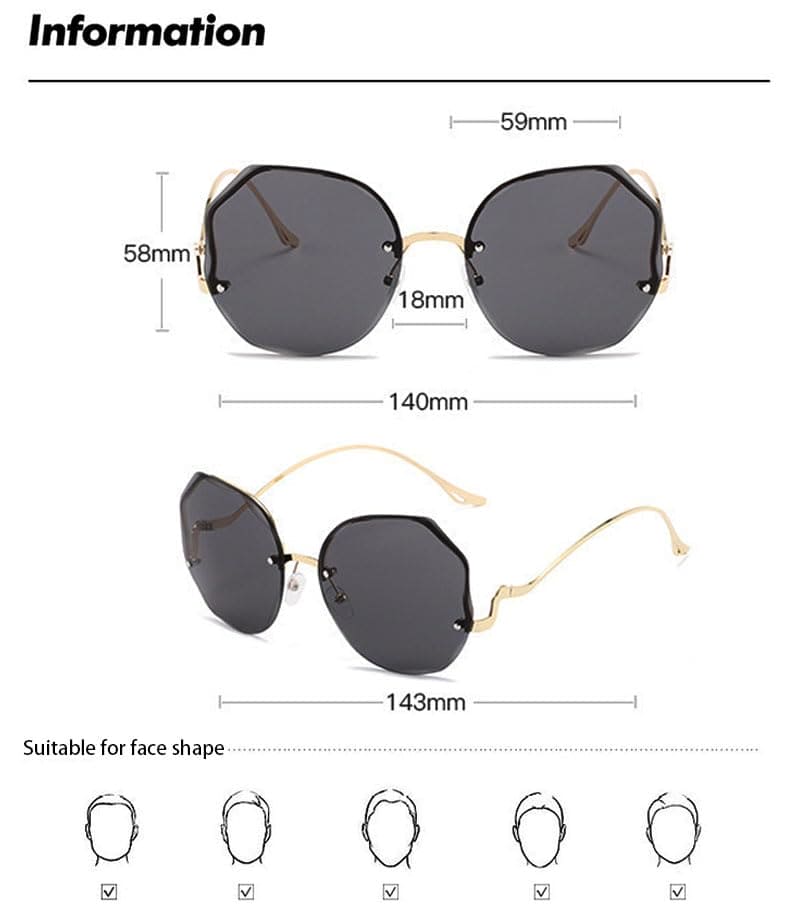 BSITSSS 3 Pcs Rimless Sunglasses Women Large Sunglasses UV 400 Polarized Sunglasses Ladies Sunglasses