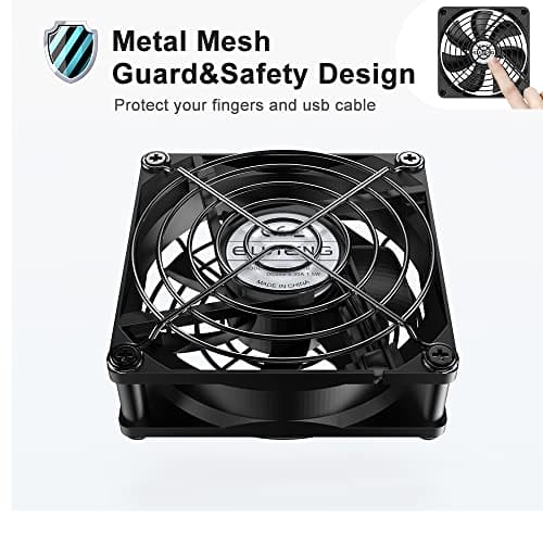 ELUTENG USB Fan 80mm 2 In 1 Computer Fan 5V 80 mm Fan 2700RPM 32CFM Dual USB PC Fans Cooling Radiator with Black Metal Grill Double Fans