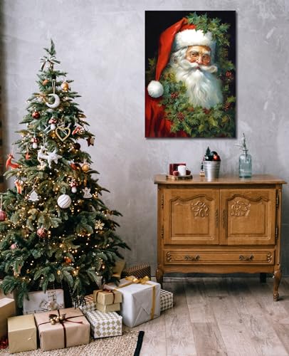 GLOKAKA Santa Claus Wall Art Christmas Santa Claus Portrait Painting Picture Poster Wall Decor Print Canvas Christmas Decorations New Year Artwork for Living Room Decoration