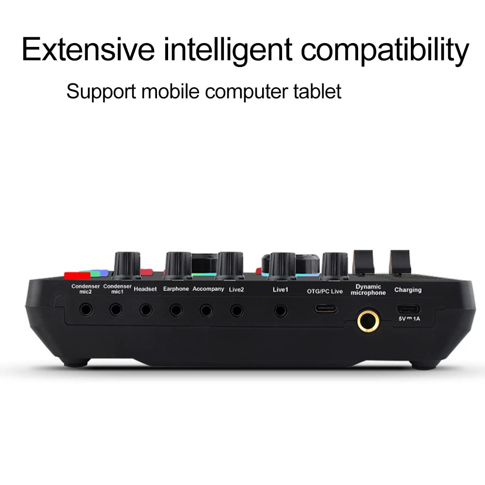 Tongdejing Sound Effects Board, Live Sound Board, Voice Changer Audio Mixer Live Sound Card for Live Streaming Podcasting Recording, LED Light, DJ Mixer, Soundboard, Voice Changer