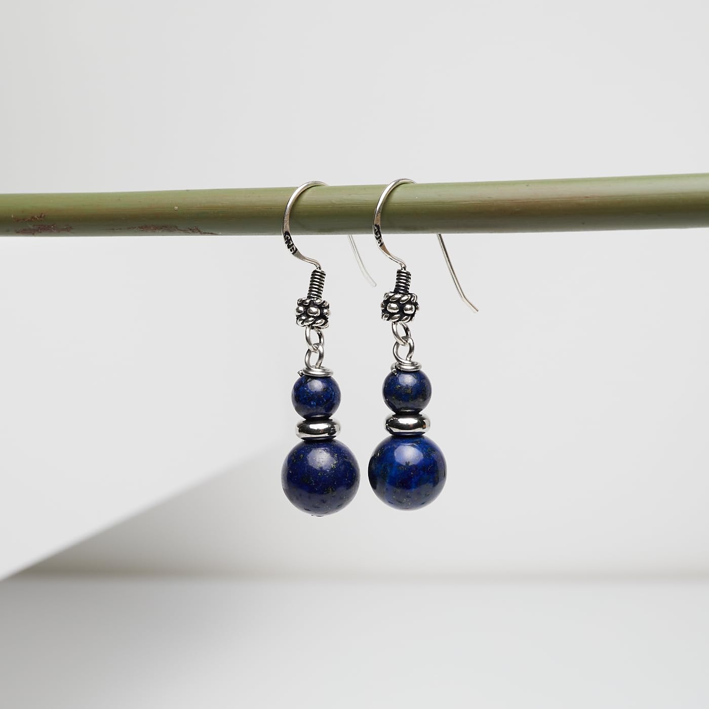 TreasureBay Handmade Women's Natural Gemstone Double Beads and Sterling Silver Dangle Drop Earrings | Gift for Women, Girls (Blue Lapis Lazuli)