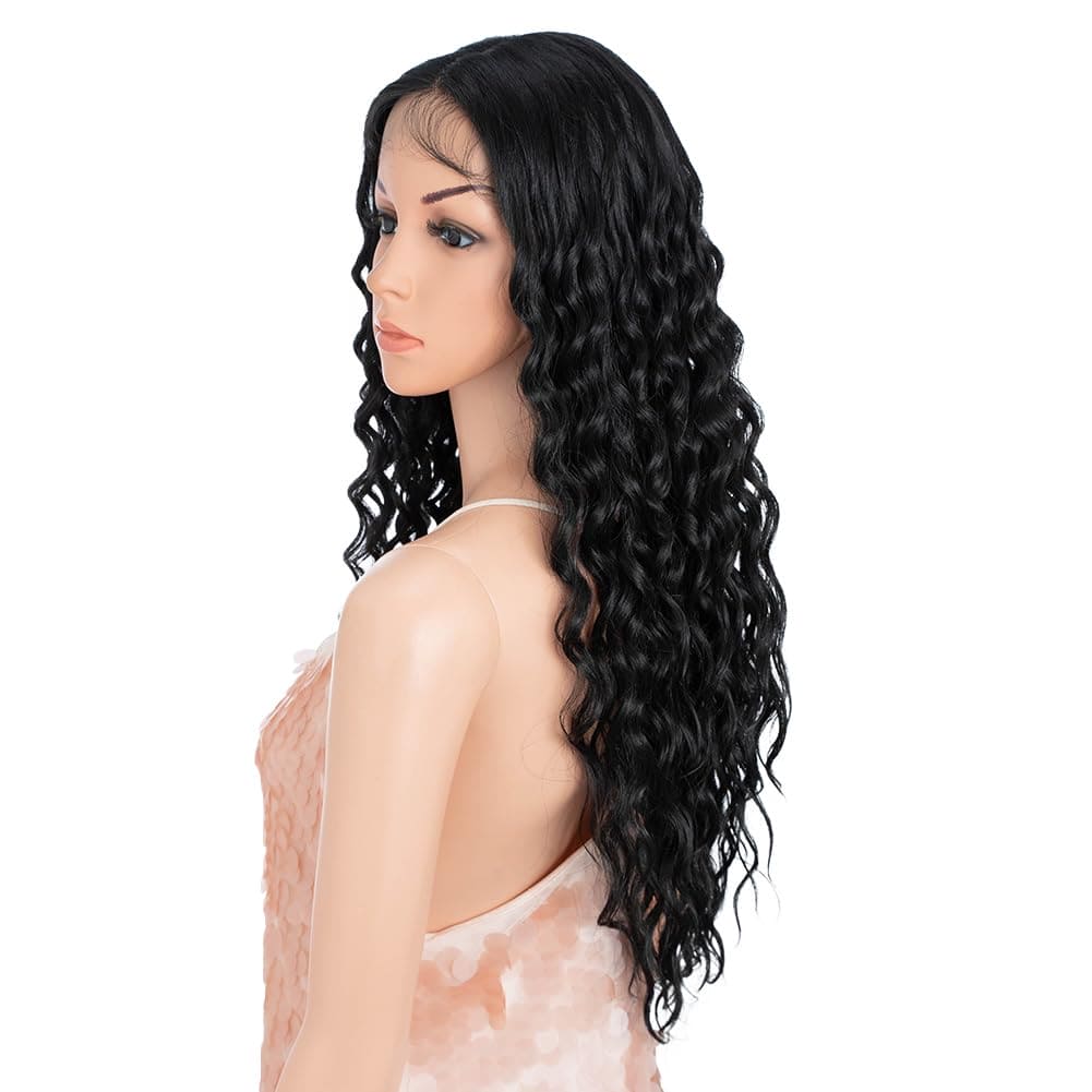 Style Icon 26 Inches Lace Front Wig Long Curly Wavy Wig Synthetic Wigs for Women Heat Resistant Replacement Wig 130% Density Black color