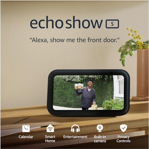 Echo Show 5 (Newest gen) | Smart display and alarm clock with clearer sound | Charcoal