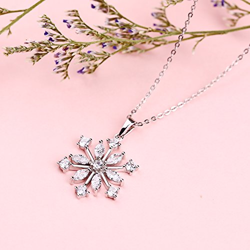 JO WISDOM Snowflake Necklace,925 Sterling Silver Frozen Snowflakes Cubic Zirconia Pendant Necklace,Christmas Jewellery for Women