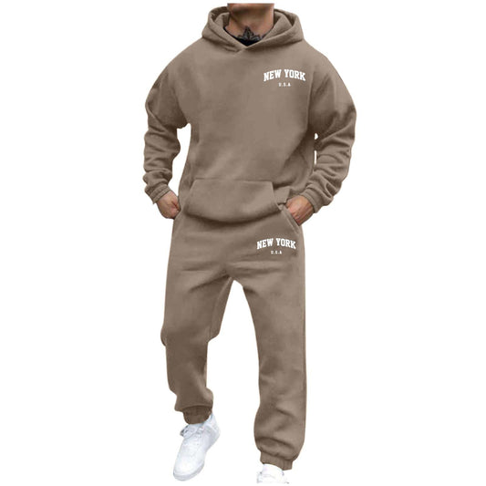 Mens 2 Piece Linen Suit Jogging Suits Sports Suit Hooded Long Sleeves Sweatshirt + Drawstring Slacks with Pockets Outfit Track Suit Sportswear for Gym Running Exercise Fitness Xmas Gift Khaki