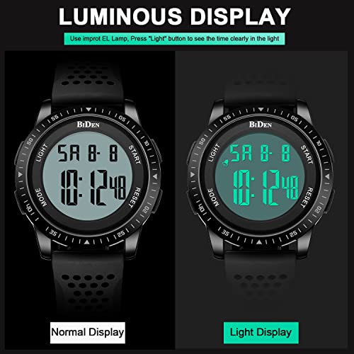 HANPOSH Mens Watches Digital Watch for Men Stopwatch 30M Waterproof Sports Watch Ultra-Thin Band Military Wrist Watches with LED Backlight/Alarm/Timer/Date (Black Black)