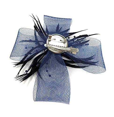 Ladies Beaded Feather Beak Clip Fascinator Hair Piece Weddings, Christening, Races, Ascot (Navy Blue)