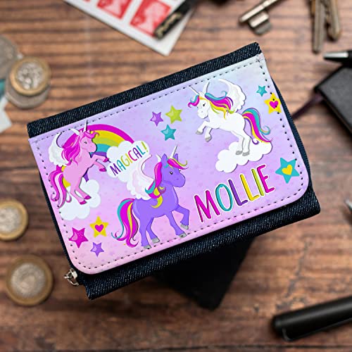 Girls Purse Unicorn Personalised Pretty Magical Childrens Denim Coin Money Wallet Gift KS152