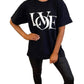 Womens Love Slogan Short Sleeve Oversized Printed Casual Summer Baggy Fashion Ladies Tshirt Tee Plus Size Top (Black, SM (UK 8-10))