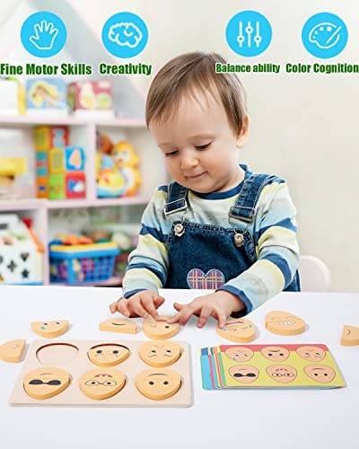 HONGID Montessori Toys for 2-6 Year Old,32 in 1 Toddlers Wooden Expressions Preschool Kids Wood Gifts,Autism Sensory Educational Toys for Boys Girls Age 3-5, Stocking Stuffers for Kids