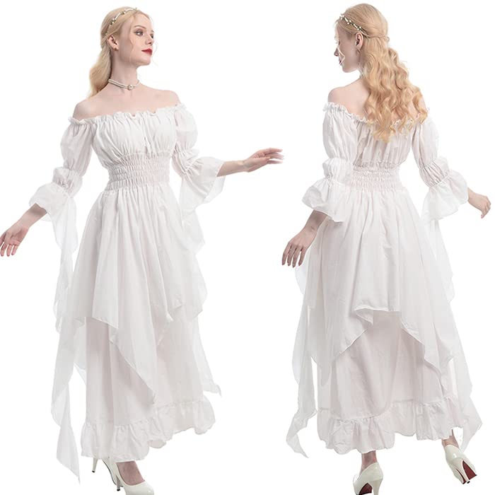 CR ROLECOS Victorian Dress Renaissance Costume Women Gothic Witch Dress Medieval Wedding Dress S/M White