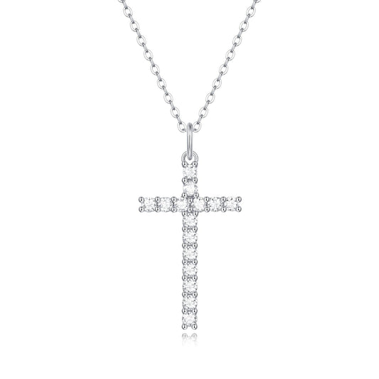 Women'S Sterling Silver Necklaces, Cut Moissanite Necklaces, Cross Pendants, Classic Jewelry Necklaces For Men And Women, One Size, Sterling Silver, precious gem