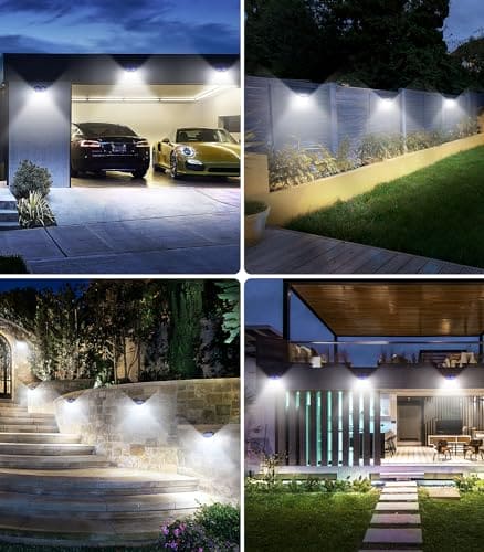 Solar Security Lights Outdoor Garden: 238 LED Solar Powered Outside Light 3 Modes Motion Sensor and 270°Wide Angle IP65 Waterproof Solar Power Wall Lighting For Fence Flood Door Garage Yard 4 Pack