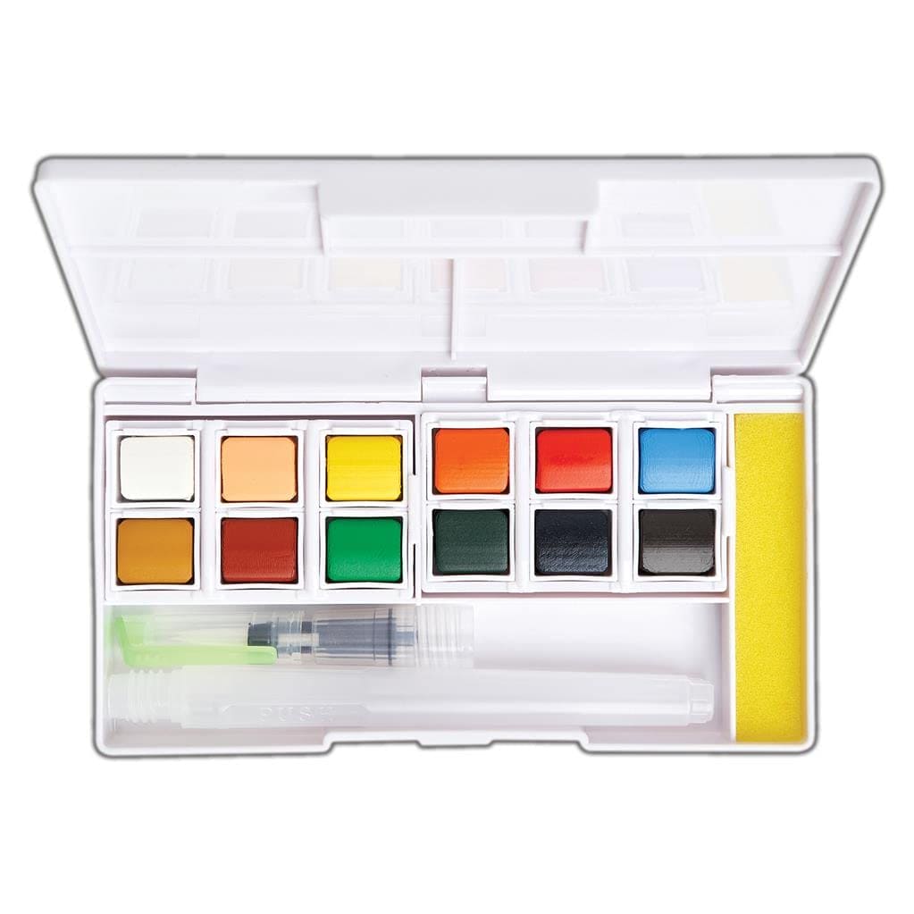 Artiste Watercolour Pan Set - 12 Colours with Water Brush