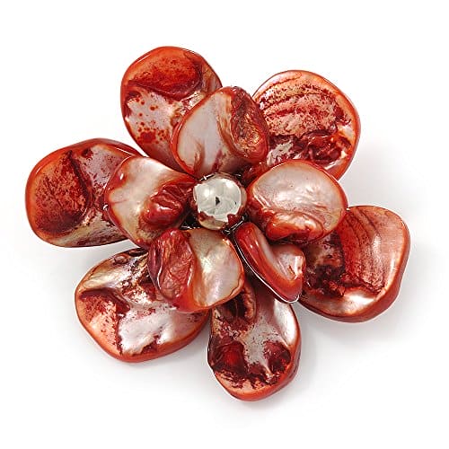 Avalaya Red Shell Flower Brooch - 75mm Diameter