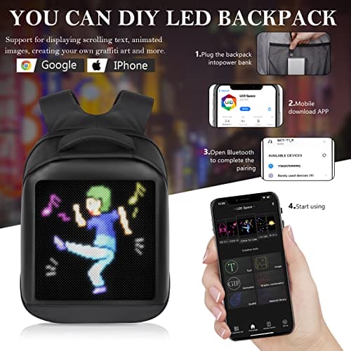 arimepi Led Backpack Multifunctional Laptop Backpack Laptop Backpack with Led Display DIY Fashion Backpack For Daily Use