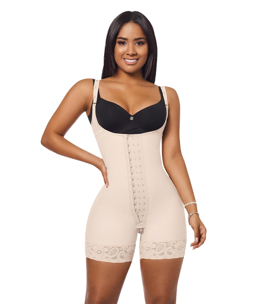 Forma Tu Cuerpo, Faja Colombiana, Short Bodysuit, Abdomen Control & Butt Lifter. Waist Definition 3 Hooks-3XS, Beige