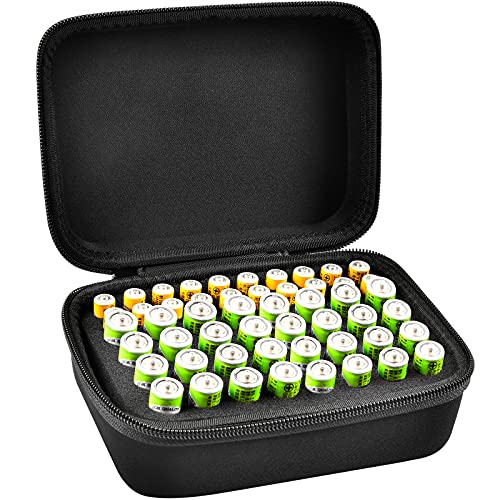 COMECASE Hard Battery Organizer Storage Box Carrying Case Bag - Holds 32 x AA, 20 x AAA, Total 52 Batteries [Tester Not Included]