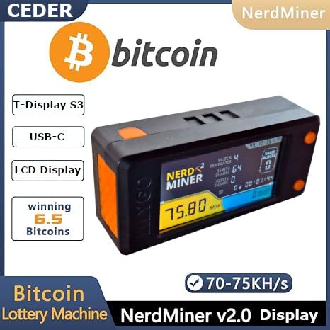 CEDER - Nerdminer V2 Mining Bitcoin BTC Miner Lightweight BTC Nerd Miner Fully Assembled (Lottery Miner) (T-Display)