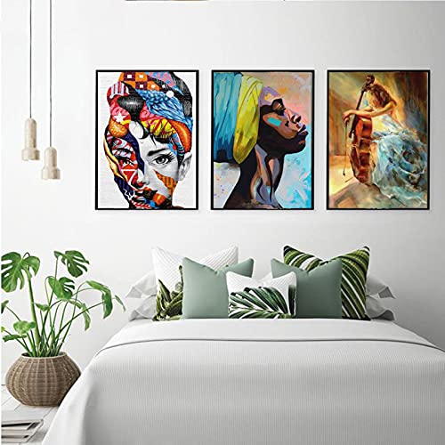 XUnada Black African Wall Art Prints, Abstract Woman Pictures Canvas Painting for Wall Living Room Bedroom,A4 21X30cm No Frame