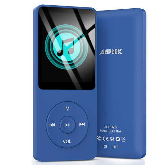 AGPTEK A02 8GB MP3 Player, 70 Hours Playback Lossless Sound Music Player, Supports up to 128GB, Dark Blue