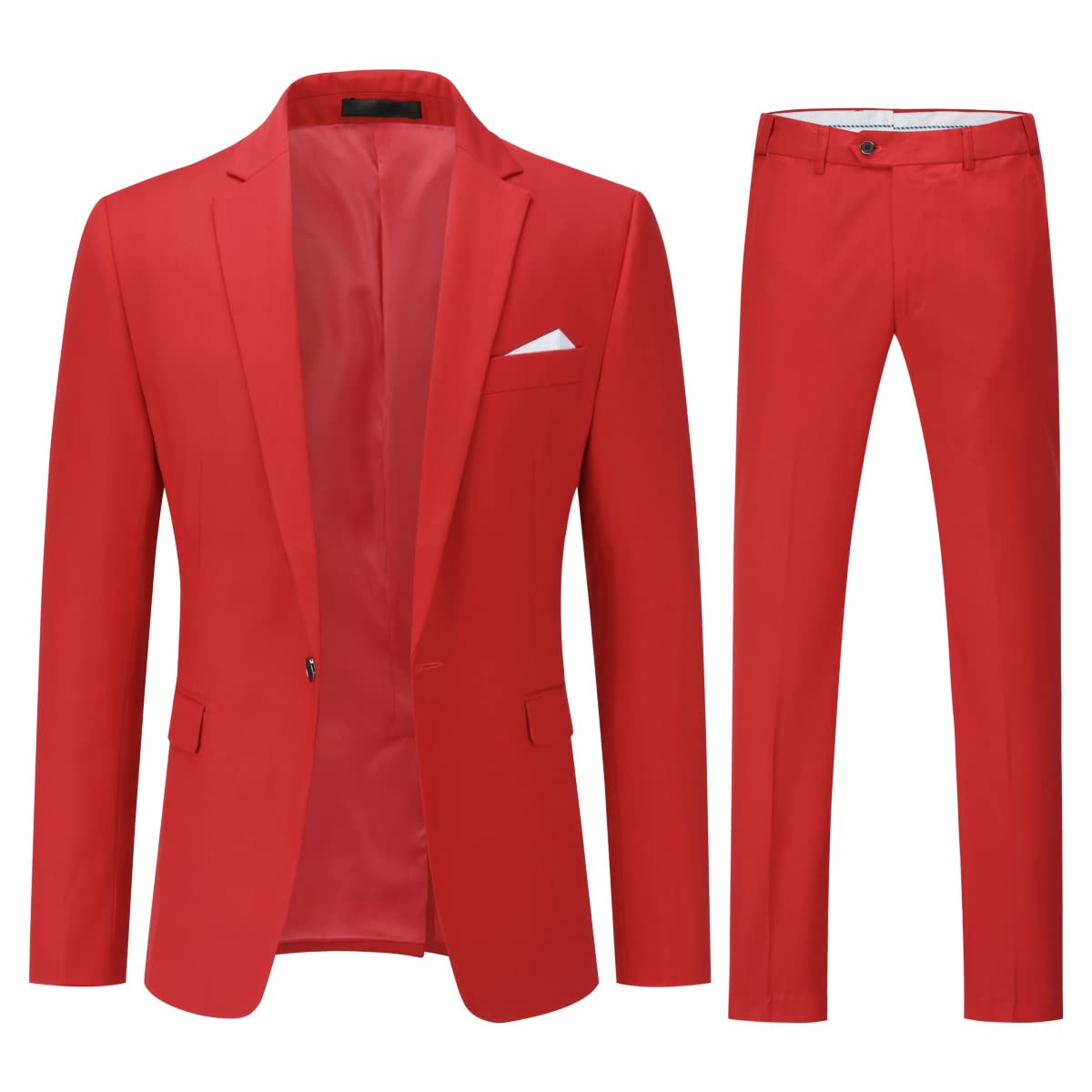 YOUTHUP Men's 2 Piece Slim Fit Suits 1 Button Business Wedding Suit Formal Blazer and Trousers, Red, XL