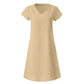 Women Dress Sale Clearance Fashion Ladies Loose V-Neck Summer Solid Short Sleeve Cotton and Linen Dress Party Elegant UK Size Khaki