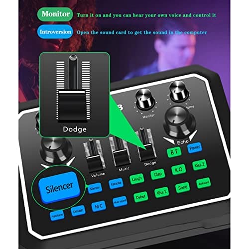 Professional Audio Mixer, M8 Sound Card Digital Sound Card Live Mixer Microphone Mixer Is Suitable For Equipment K Song Recording Live Singing