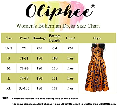 OLIPHEE Women's African Boho Dress Vintage Floor Length High Waist Multiway Bandage Dress Ethnic Costume S, Red Geometric