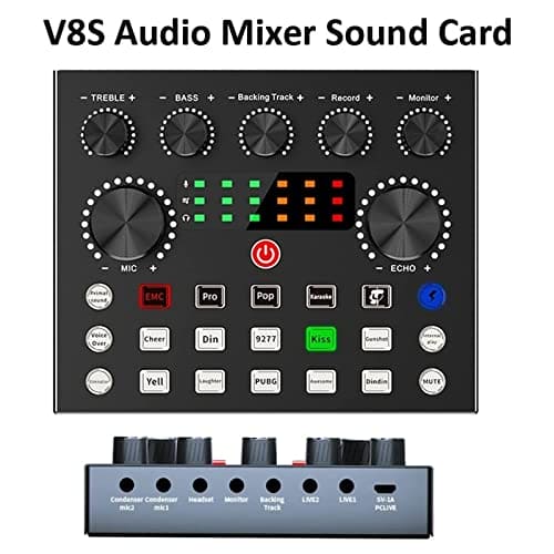 Professional Audio Mixer, V8S Audio Mixer USB External Sound Card Mobile Phone Live Voice Changer Sound Card With Multiple Sound Effects