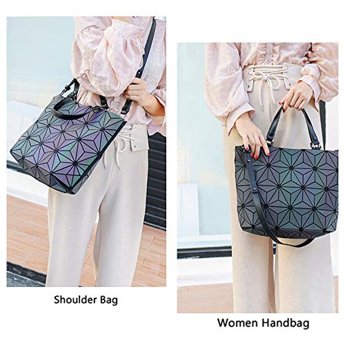 BestoU Geometric Grid Holographic Handbags for Ladies, Color Changing Ladies Purse PU Leather Shoulder Bag (color 3)