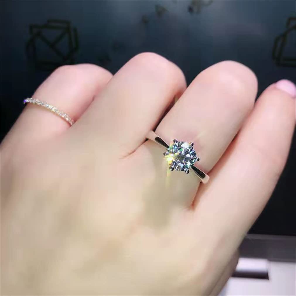 VNEWSCHI Moissanite Women's Diamond Ring Classic Six Prong Ring Copper Platinum Plated Women's Ring Classic Round Women's Wedding Gifts Women's Elegant Jewelry for