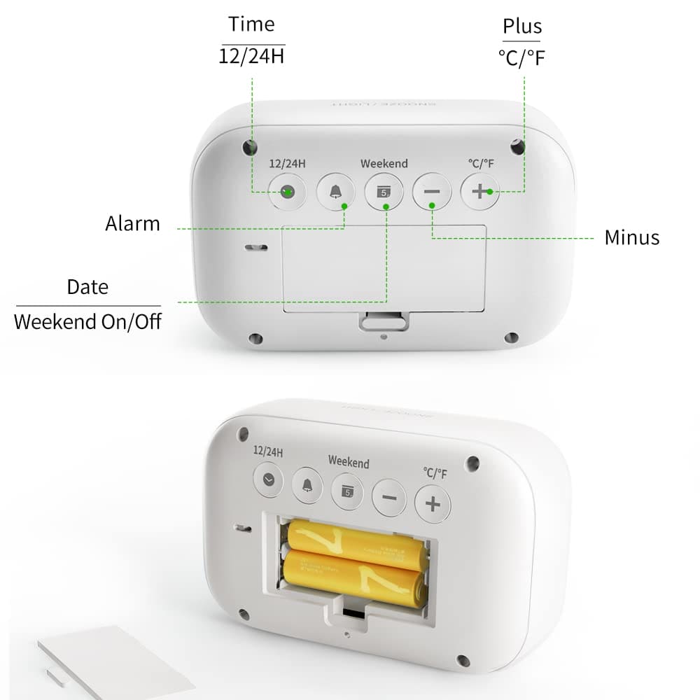 DOOMAY Digital Alarm Clock Bedside - Battery Powered Clock with LCD Display Volume Adjustable Snooze and Weekend Mode for Bedroom Office Desk Travel